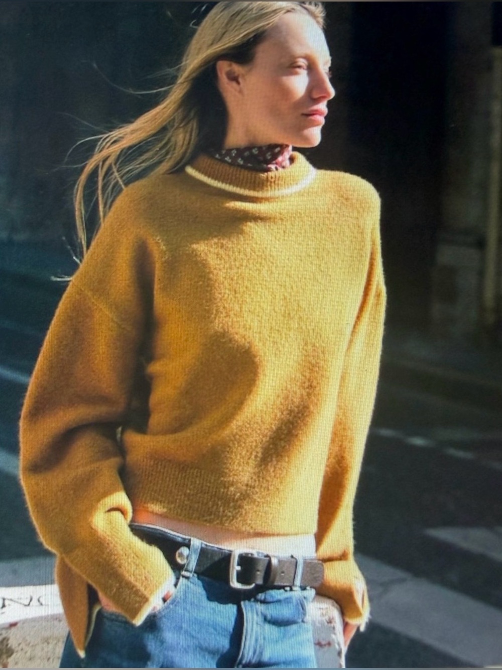 NWT Zara mustard yellow knit cardigan crewneck sweater, size S